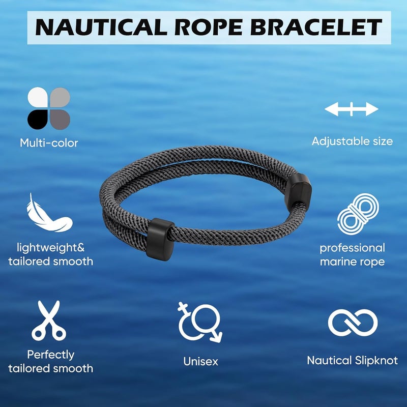 TempBeau Store Nautical Braided Rope Bracelets Set - 6 Pcs Adjustable Braided Cord Bracelet, Handmade Navy Marine String Bracelet with Metal Knot, Men Women Braided Bracelets Gifts - Image 5